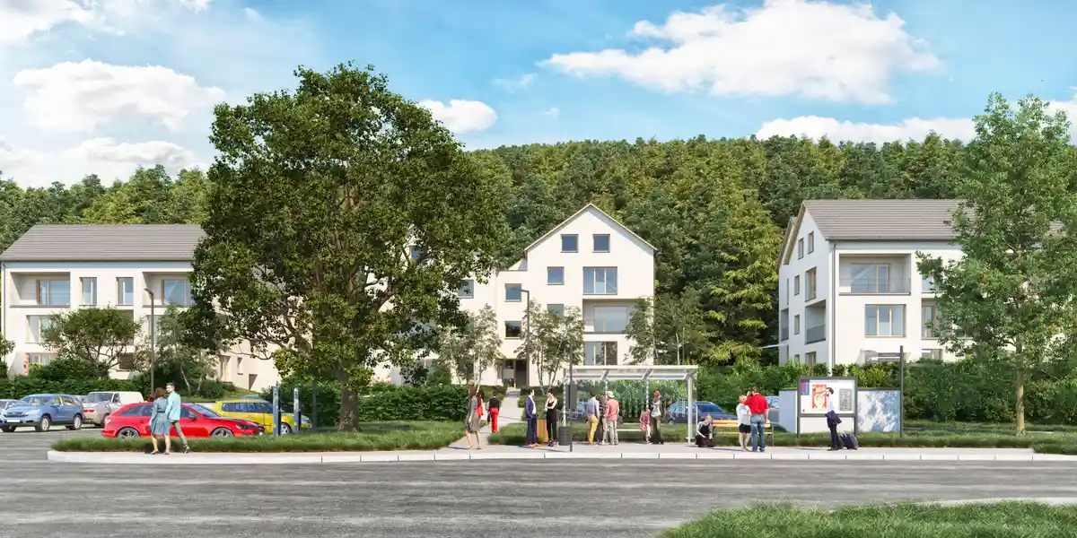 Vizualizace bytového domu u lesa