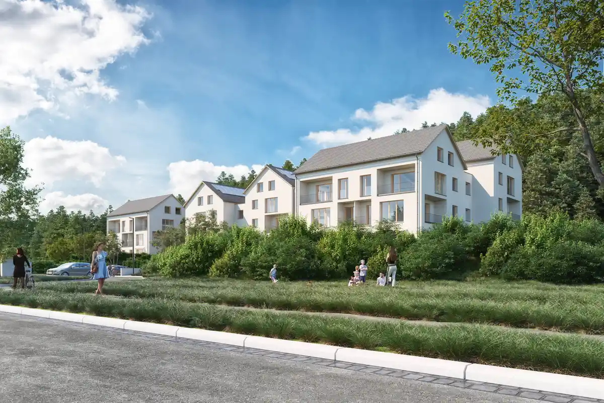 Vizualizace bytového domu u lesa